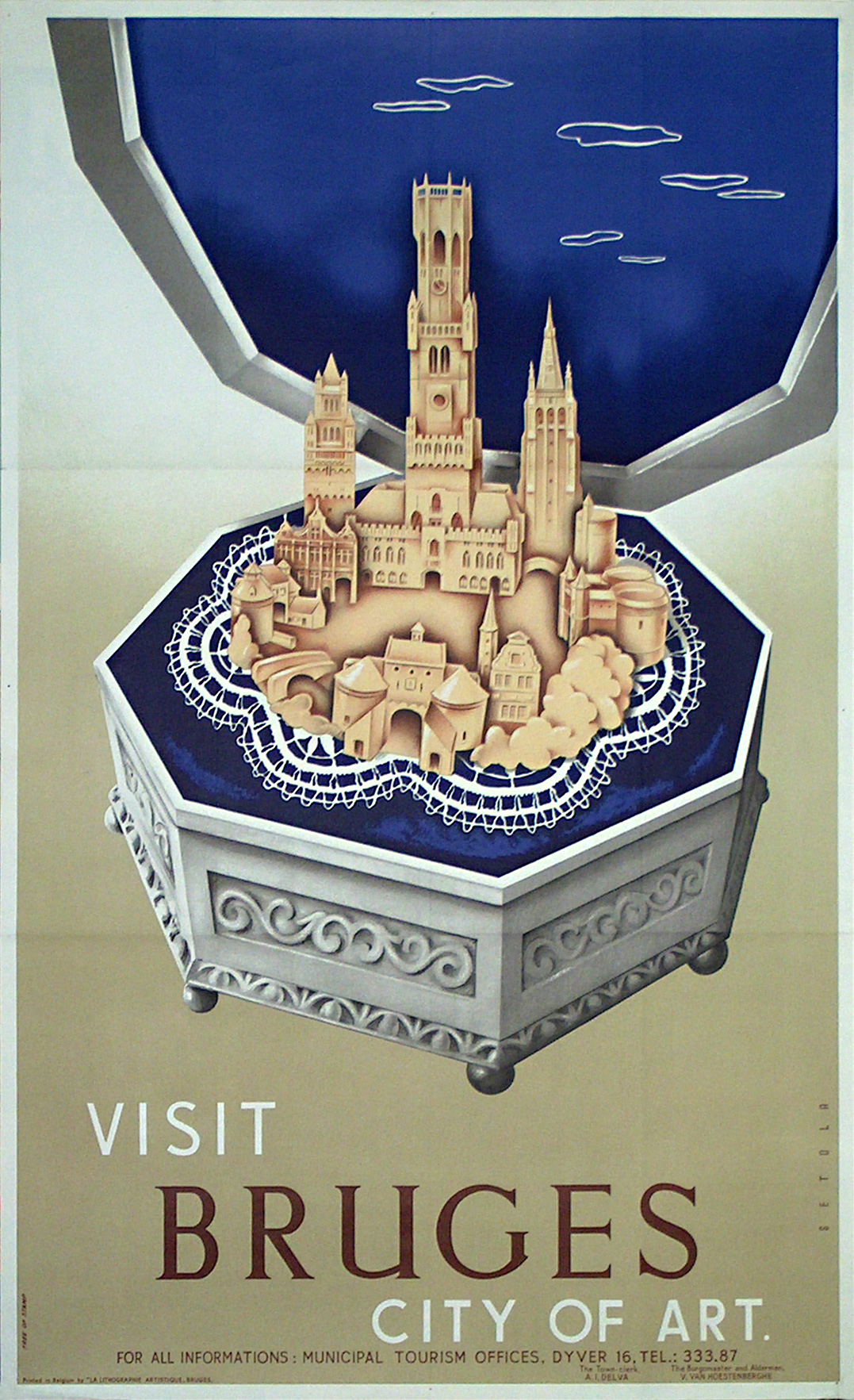 Original vintage poster: Bruges Belgium designed by Setola for sale