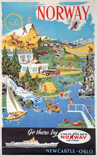 Original vintage poster Norway - Go There By Fred Olsen 