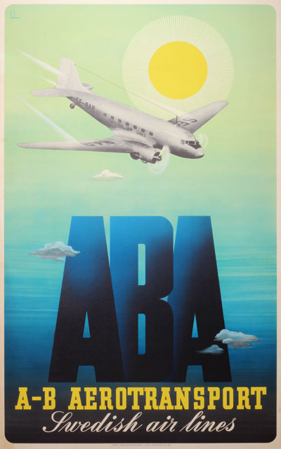 Original vintage poster: ABA Aerotransport Swedish Air Lines designed ...